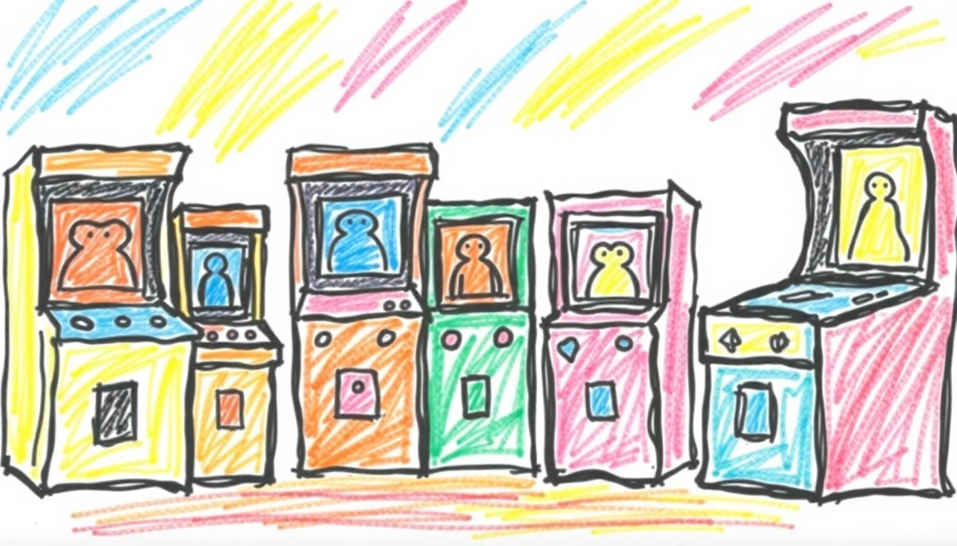 Kid's drawing of arcade games