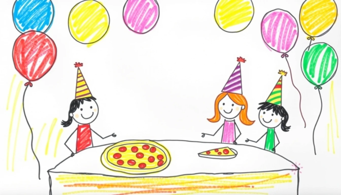 Kid's drawing of a birthday party