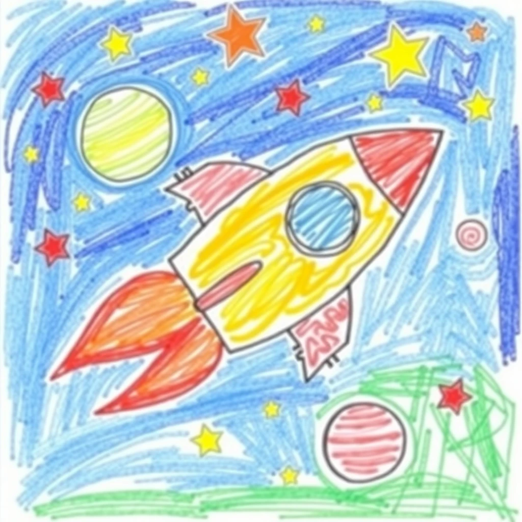 Kid's drawing of a rocket ship