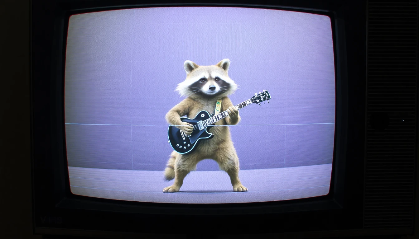 Corrupted VHS tape footage of Rocky's Rockin' Riffs